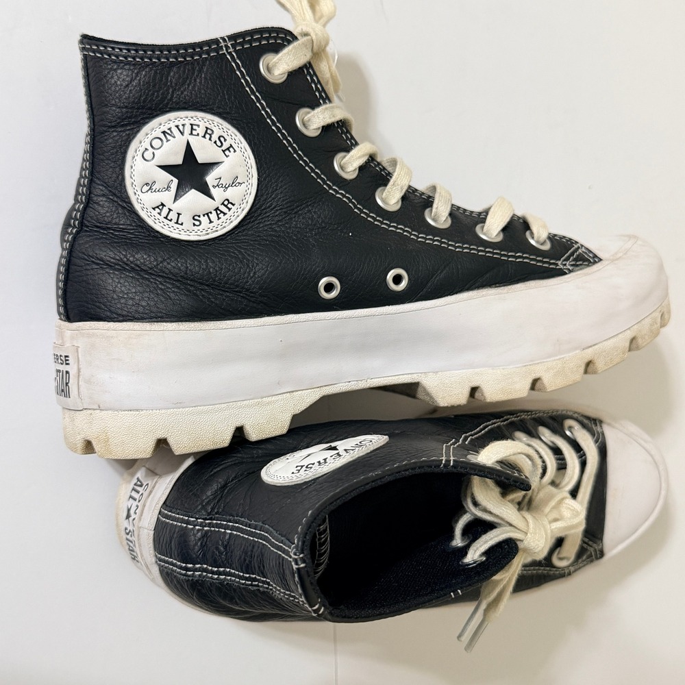 Converse Chuck Taylor All Star High Top Leather Shoes Women's 7.5 Black Lug Sole